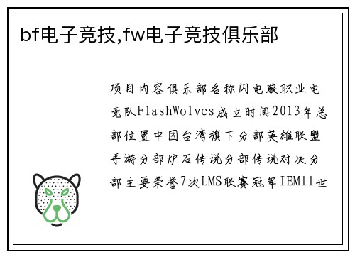 bf电子竞技,fw电子竞技俱乐部